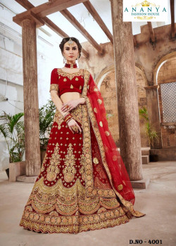 Trendy Red color Velvet Wedding Lehenga