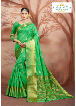 Adorable Green Cotton Silk Saree with Green Blouse