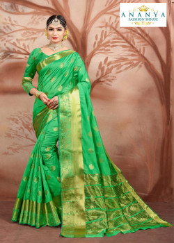 Adorable Green Cotton Silk Saree with Green Blouse