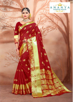Classic Maroon Cotton Silk Saree with Maroon Blouse