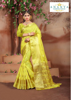 Enigmatic Lime Green Cotton Silk Saree with Lime Green Blouse