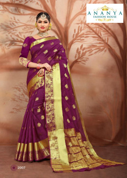 Flamboyant Purple Cotton Silk Saree with Purple Blouse