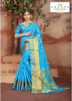 Melodic Blue Cotton Silk Saree with Blue Blouse