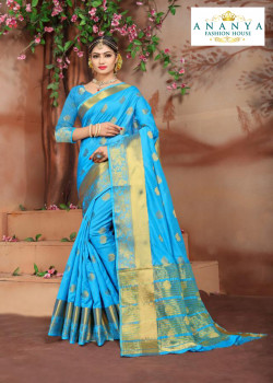 Melodic Blue Cotton Silk Saree with Blue Blouse