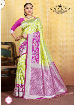 Melodic Pink Cotton- Jacquard Saree with Rama Green Blouse