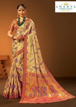 Melodic Multicolor Silk Saree with Red Blouse