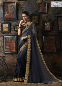 Gorgeous Grey- Blue Georgette Silk Saree with Dark Grey Blouse
