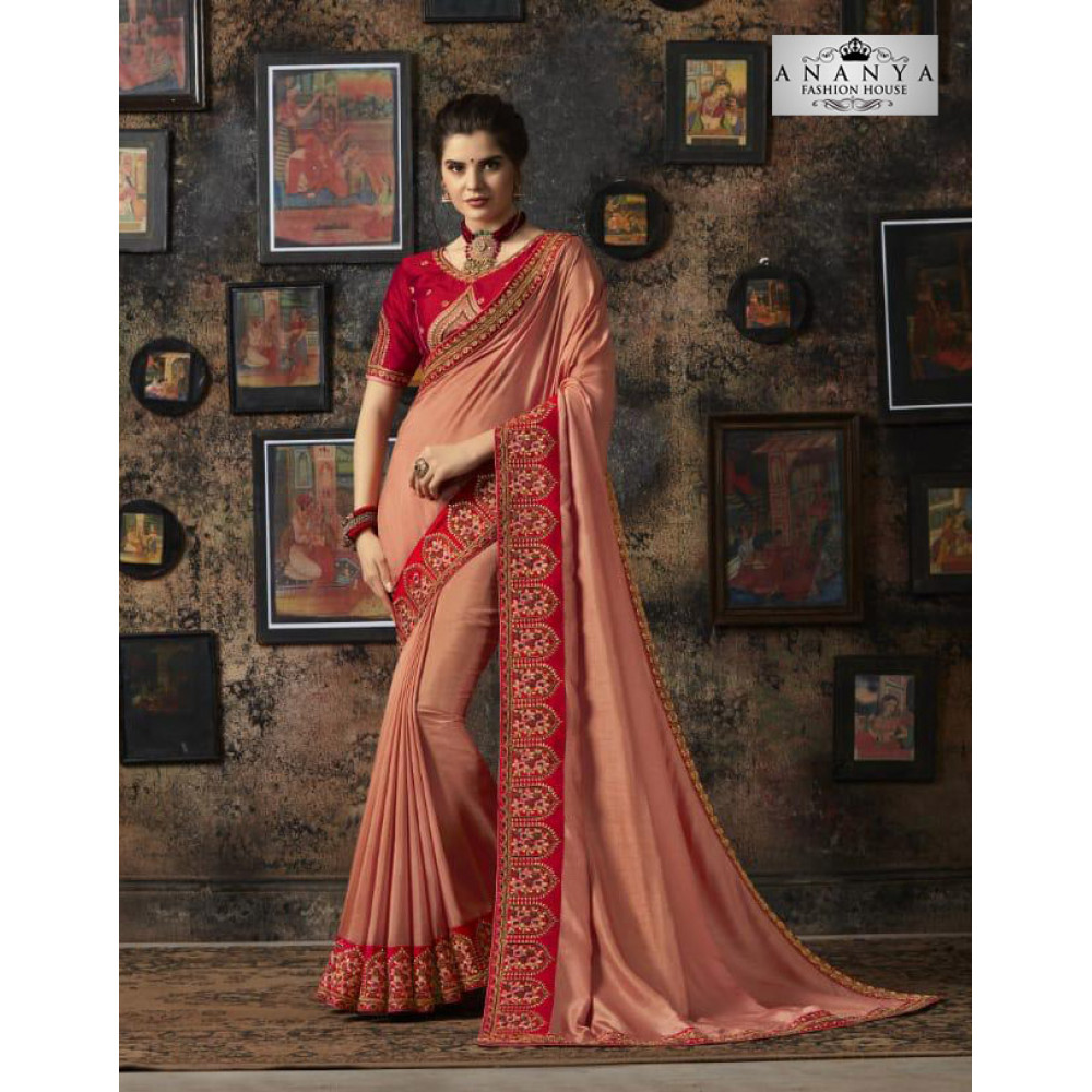 Shop Khaddi Georgette Peach Banarasi Saree Blouse Designs Online India –  Sunasa