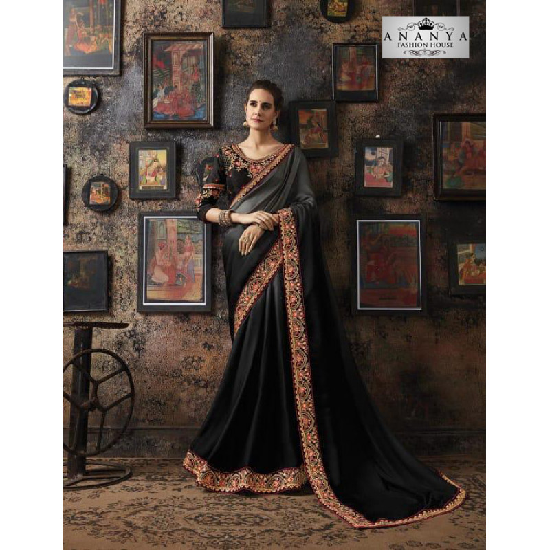 Melodic Black Georgette Silk Saree with Black Blouse