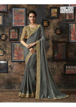 Trendy Grey Silk Saree with Beige Blouse
