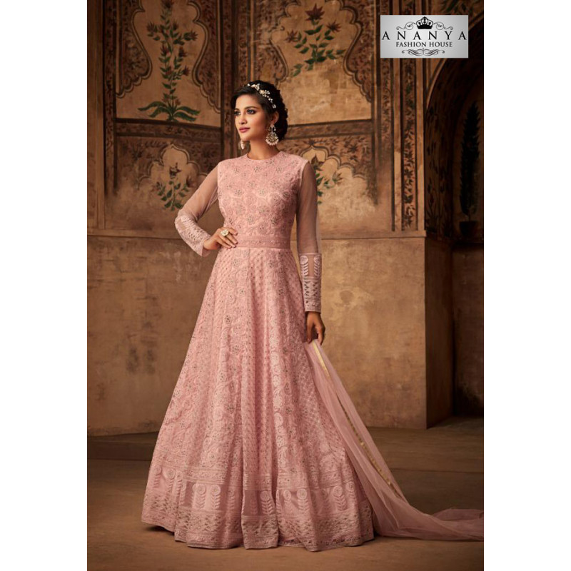 Flamboyant Light Pink Net- Satin Salwar kameez