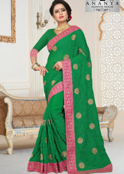 Classic Rama Green Georgette   Saree with Rama Green Blouse