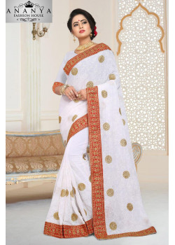 Enigmatic Whiite Georgette   Saree with Whiite Blouse