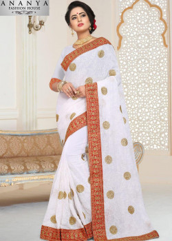 Enigmatic Whiite Georgette   Saree with Whiite Blouse