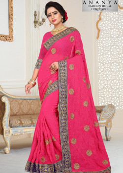 Flamboyant Pink Georgette   Saree with Pink Blouse