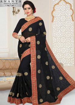 Incredible Black Georgette   Saree with Black Blouse