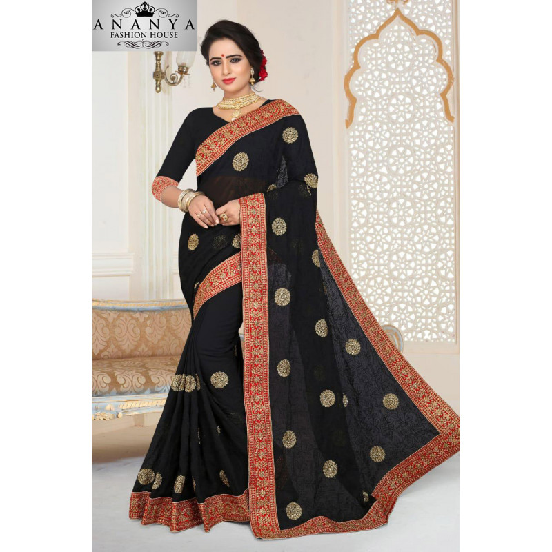 Incredible Black Georgette   Saree with Black Blouse