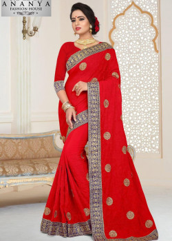 Plushy Red Georgette   Saree with Red Blouse