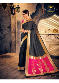 Dazzling Black Silk Saree with Magenta Blouse