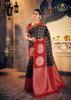 Gorgeous Black- Red Silk Saree with Red Blouse