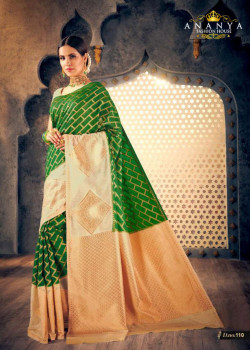 Incredible Dark Green Silk Saree with Off White Blouse