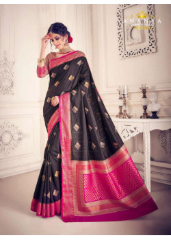 Charming Blacl Silk Saree with Magenta Blouse