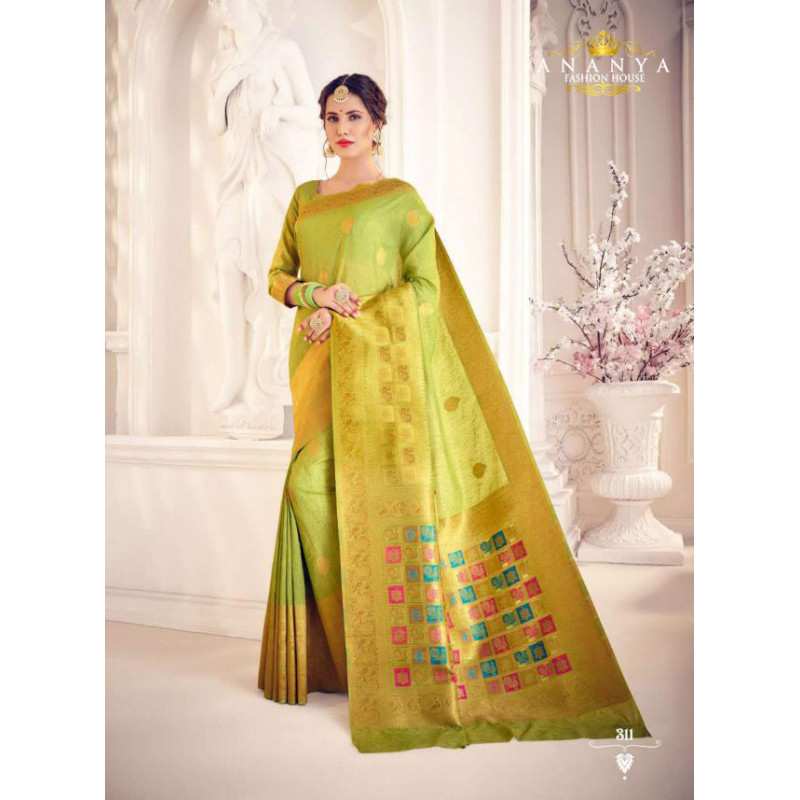 Dazzling Lime Green Silk Saree with Lime Green Blouse