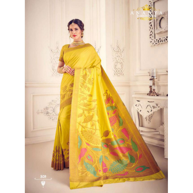 Melodic Yellow    Silk Saree with Yellow Blouse