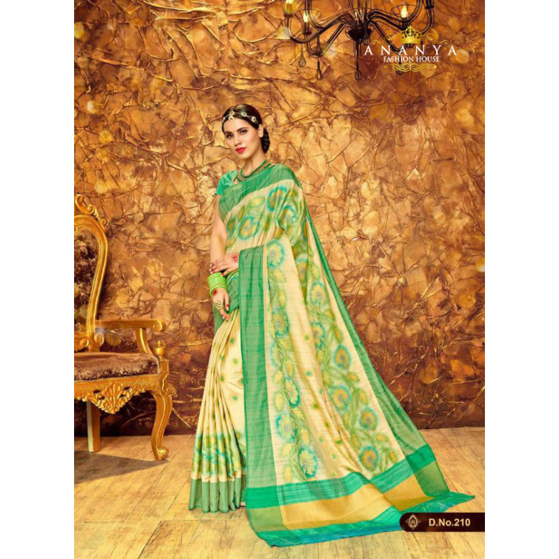 Adorable Multicolor Silk Saree with Sea Green Blouse