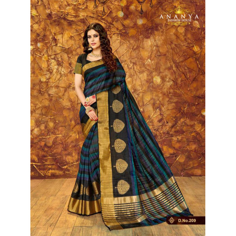 Classic Multicolor Silk Saree with Black Blouse