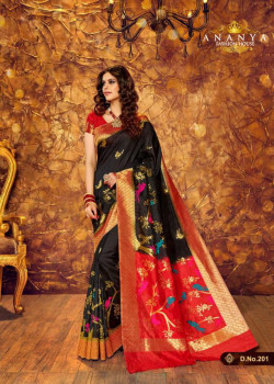 Divine Black Silk Saree with Red Blouse