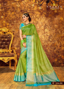 Gorgeous Green- Blue Silk Saree with Blue Blouse
