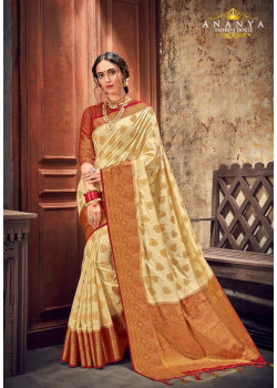 Trendy Off White Silk Saree with Maroon Blouse