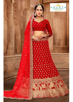 Enigmatic Red color Satin Silk Wedding Lehenga