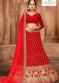 Enigmatic Red color Satin Silk Wedding Lehenga