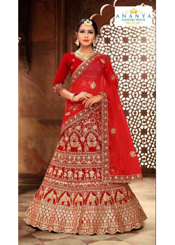 Plushy Red color Satin Silk Wedding Lehenga