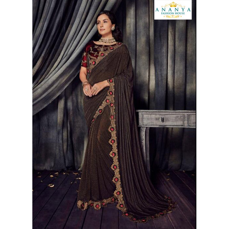 Melodic Copper Georgette   Saree with Maroon Blouse