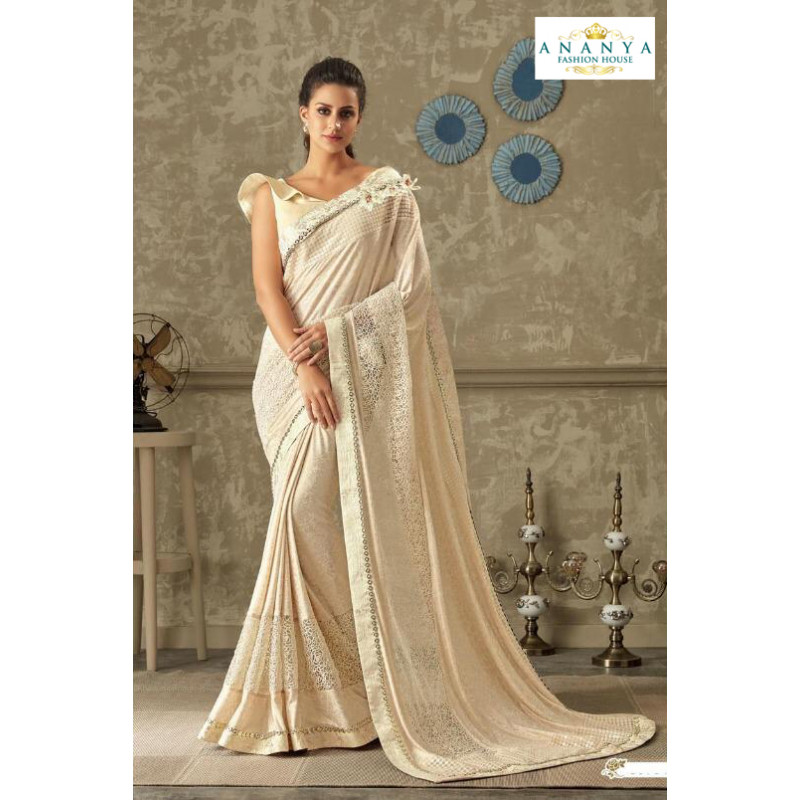Enigmatic Off White Lycra Saree with Off White Blouse