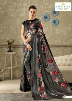 Exotic Dark Grey Lycra Saree with Black Blouse