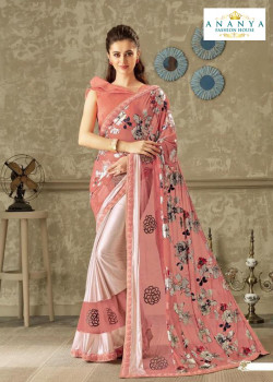 Flamboyant Pink Lycra Saree with Pink Blouse