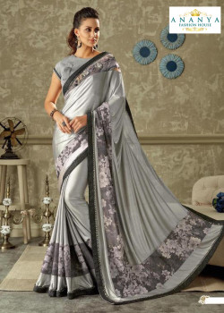 Incredible Silver   Lycra Saree with Grey Blouse