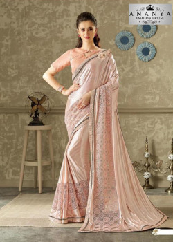 Luscious Pastel Pink Lycra- Net Saree with Metallic Pink Blouse