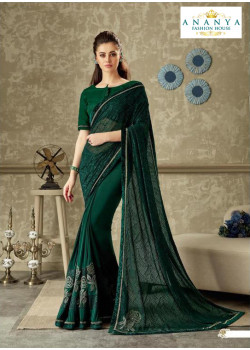 Melodic Bottle Green Lycra Saree with Bottle Green Blouse