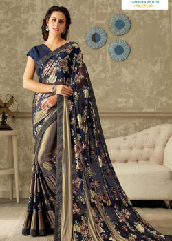 Melodic Multicolor Lycra Saree with Dark Blue Blouse