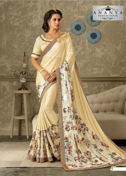 Melodic Off White Lycra Saree with Off White Blouse