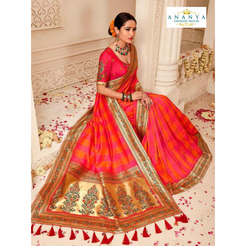 Incredible Multicolor Banarasi Silk Saree with Magenta Blouse