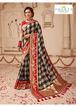 Plushy Multicolor Banarasi Silk Saree with Red Blouse