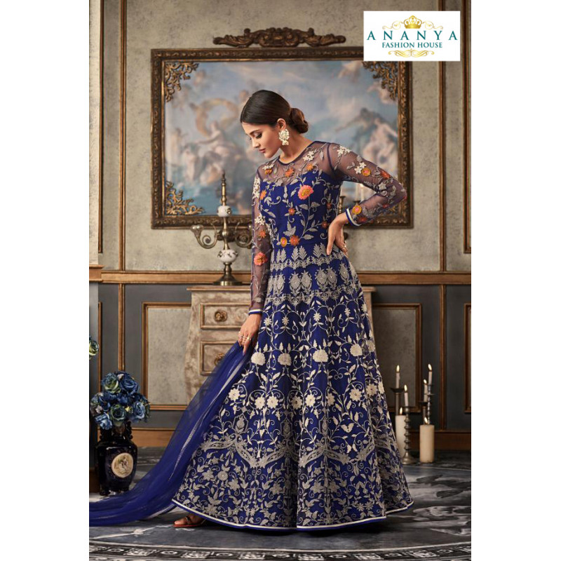 Incredible Royal Blue Net- Raw Silk Salwar kameez