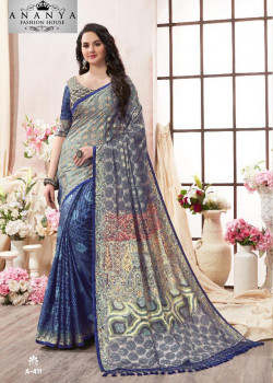 Charming Blue- Silver Kanjeevaram Silk Saree with Multicolor Blouse