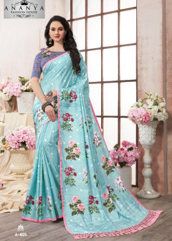 Classic Light Blue Kanjeevaram Silk Saree with Multicolor Blouse